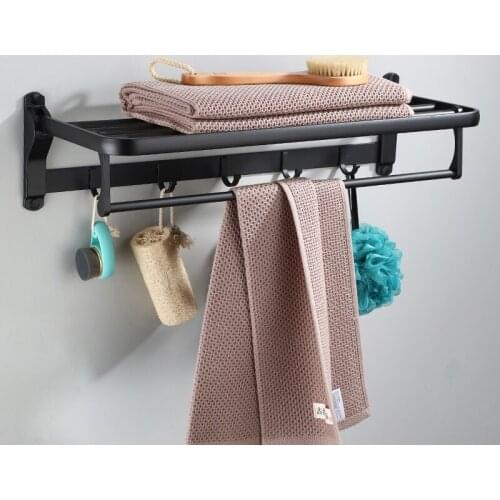 Bathroom Towel Rack Space Aluminum Black Foldable Bath Towel Holder Folding Bath Shelves Towel Rail