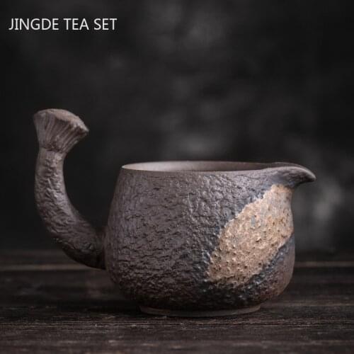 Vintage Coarse Pottery Teacup Lotus Handle Ceramics Filter Cup Firewood Fair Cup Handmade Boutique Tea set Accessories 240ml