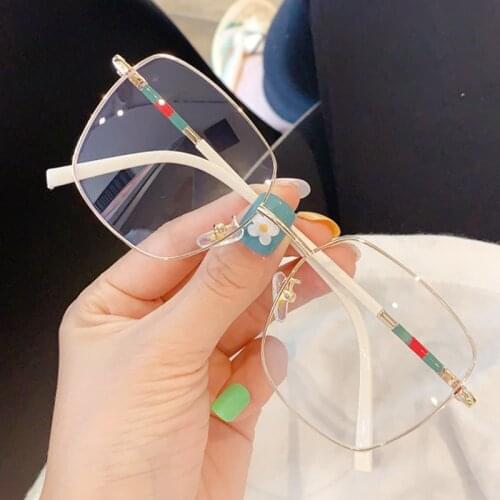 Vintage alloy print stripe leg clear glasses frame for women and men new fashion gold black Myopia eyeglasses frame female shade