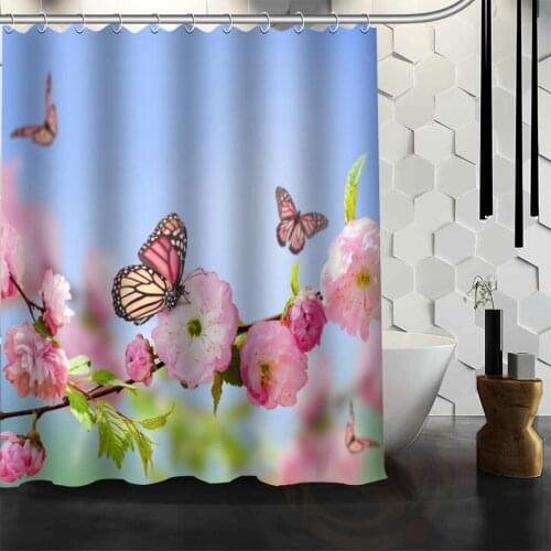 Best Nice Custom Flowers Spring Butterfly Shower Curtain Bath Curtain Waterproof Fabric Bathroom MORE SIZE WJY&36