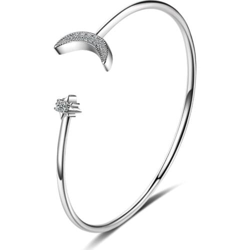 WANGAIYAO Star Moon Bracelet Female Japanese Korean Style Diamond Moon Curved Open Bracelet Female