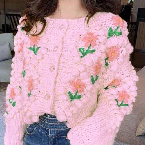 ZITY Handmade Sweater Cardigans Floral Embroidery 2021 New Women Winter Hollow Out Chic Knit Jacket Pearl Beading Cardigans