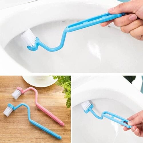 S Shape 1X Toilet Cleaning Brush Portable Toilet Brush Scrubber Curved Clean Side Bending Handle Corner Brush Color Random 1040C