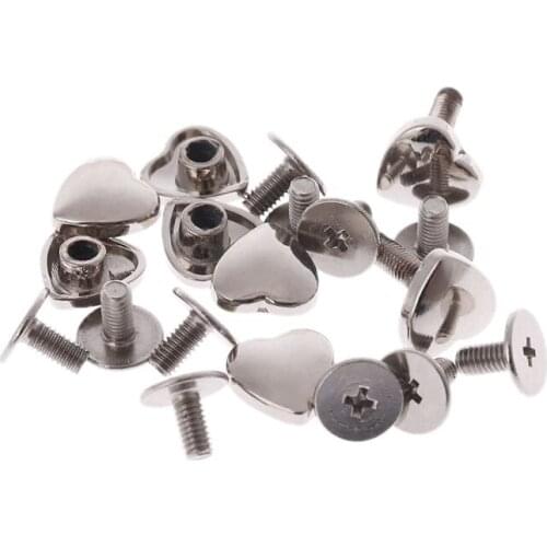 10Pcs Heart Shape Accessories Handbag Shoulder Bags Bottom Studs Rivets Screw