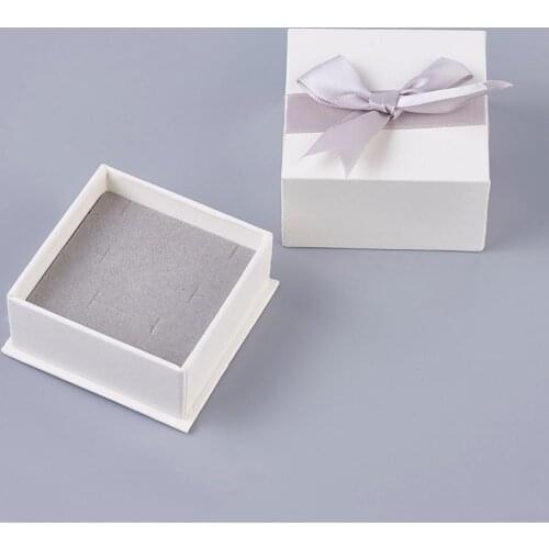 12pcs Cardboard Jewelry Boxes Square with Sponge Velours and Ribbon Bowknot jewelry boxes for packaging Gifts 7.6x7.6x4.3cm