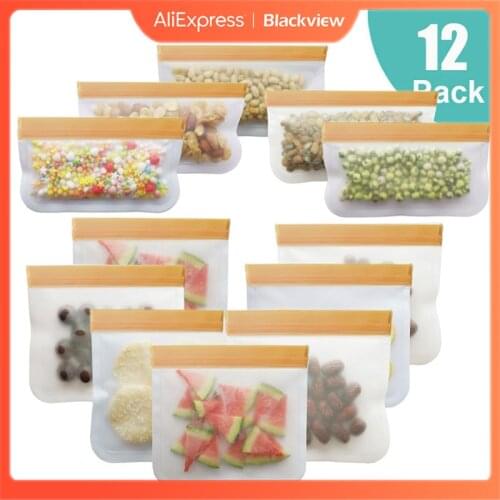 12 Pieces/Set Of Silicone Food bag Frosted PEVA Reusable Leakproof Food Storage Bag Kitchen Fruit And Vegetable Preservation Bag
