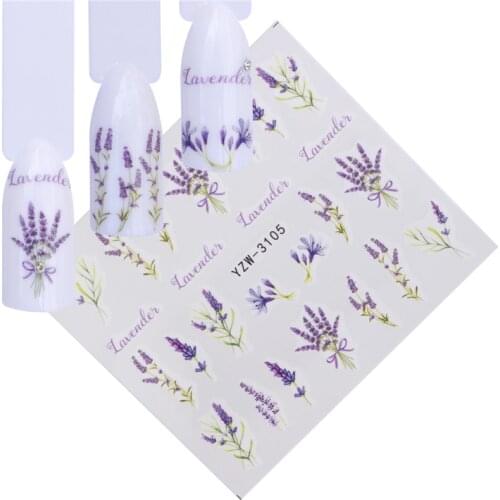 LCJ 12 Designs Water Decals Slider Summer Lavender Flower Dream Catcher Watermark Nail Sticker Wraps Manicure