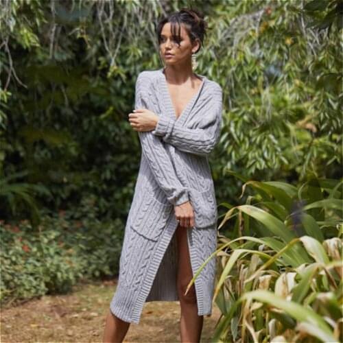 2020 Spring Winter Womens Knitted Cardigan Long Sweaters Casual Loose Long Sleeve Thick Sweater Coats