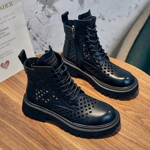 2021 Rls New Martin Boots Womens Summer Thin Boots Net Boots Hollow Boots Cowhide Sandals Womens Shoes Thick-Soled Short Boots