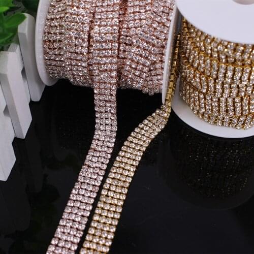 5 yard/Roll 2/4 Row Rhinestone Trim Applique Crystal Rhinestone Trim Chain Clear Close Chain Cake Ribbon Costume Dress