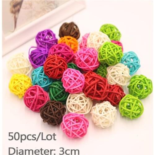 50pcs/Lot 3cm Christmas Tree Decorative Rattan Ball Birthday & Home Wedding Party Deration Ornament Craft Ball Hanging Deco
