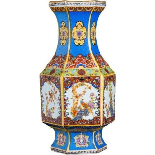 Antique Royal Blue Enamel Vase Chinese Porcelain Flower Vase For Home Office Decor