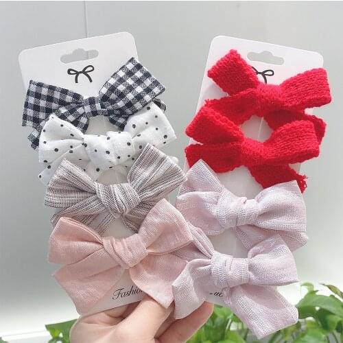 4Pcs/set Grosgrain Ribbon Printed Hair Bows With Clip For Girls Hair Clips PU Hairpins Barrettes Headwear Kids Hair Accessories