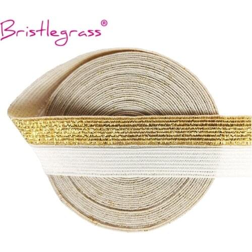 BRISTLEGRASS 5 Yard 3/4" 20mm Semi Gold Glitter FOE Fold Over Elastic Spandex Band Hair Tie Headband Tutu Dress DIY Sewing Craft