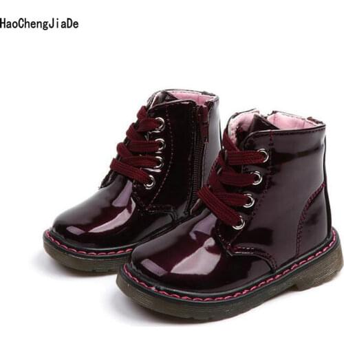 Children Martin Boots Fashion Brand Kids Shoes Leather PU Non-slip Lace Shoes New Autumn Winter Girls Zipper Soft Casual Shoes