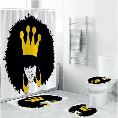 Crown Girl Design Shower Curtain Floor Mat Bathroom Cushion Cover Bathroom Four-Piece Painted Decorative Accessories