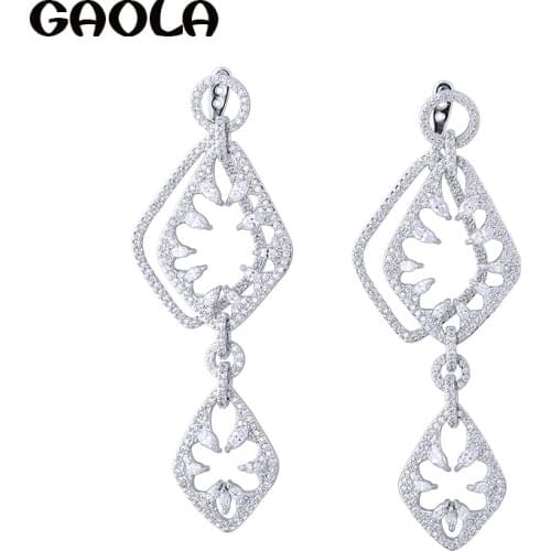 GAOLA High Quality White Gold Color Geometric Cubic Zirconia Dangle earings fashion jewelry 2019 GLE6007