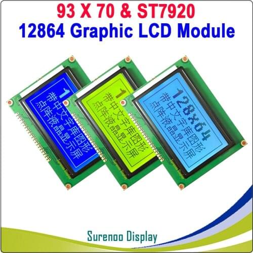 93X70MM Graphic Matrix Parallel LCD Module Display Screen 12864 build-in ST7920 Controller with LED Backlight, Support Serial