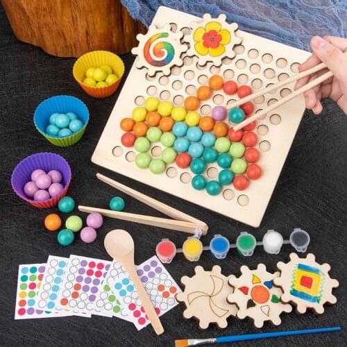 Beads Game Montessori Early Childhood Children Wooden Clip Ball Puzzle Parent-child Interactive Toy Children Education Toy Gift