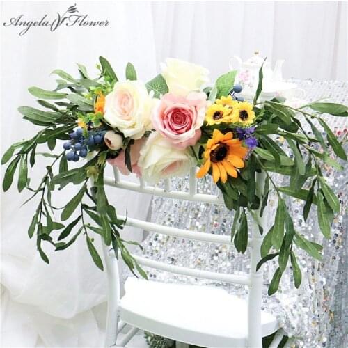 Artificial flower wreath garland bridal bouquet chair back flower eucalyptus leaf green plants peony wedding decor props gifts