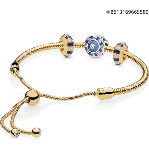 100% 925 Sterling Silver 2019 Summer New RAU0631 SHINE STONES AND STRIPES BRACELET SET Fashion Womens Jewelry Gift