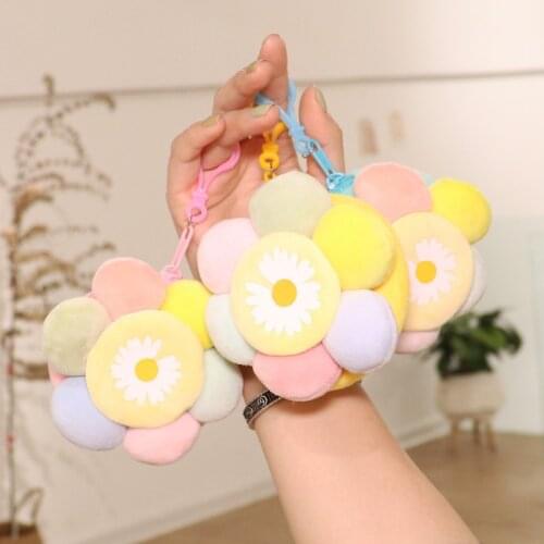 FUDEAM Plush Colorful Smile Sunflower Cartoon Coin Purse Mini Cute Girl Coin Wallet USB Cable Key Bag Hanging Bag Gift Decor
