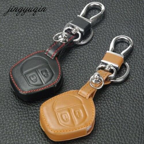 Jingyuqin 2 Button Remote Leather Key Case For Suzuki SX4 Swift Grand Vitara Liana Keychain Cover Car Accessories