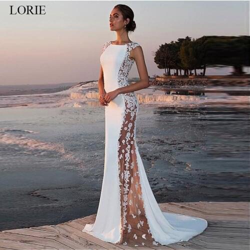 LORIE Beach Wedding Dress Mermaid O-neck See-through Bridal Gowns Sleeveless Lace Appliques Princess Wedding Party Dresses Boho