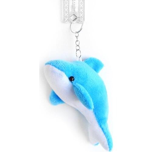 Original New Cute Plush Dolphin Doll Keychain Woman Fluffy Pom Pom Bag Charms Key Ring Holder Fish Pendant Trinket Party Gift