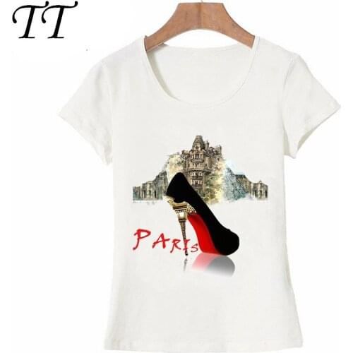Fashion Paris T-Shirt I Love A Simple Paris Red Shoes Watercolor Design Party Women T Shirt Vintage Casual Tops Hipster Tees