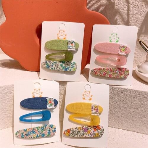 2021 New Korea Sweet Girl Princess Jelly Color Duckbill Clip Simple Fresh Floral Fabric Oval Childrens BB Clip Hair Accessories
