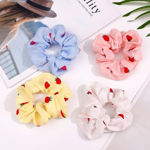 Bright Color Chiffon Scrunchies Women Strawberry Schrunchie Set 4 Pieces Elastic Hair Bands Girls Headwear Rubber Cute Hair Ties