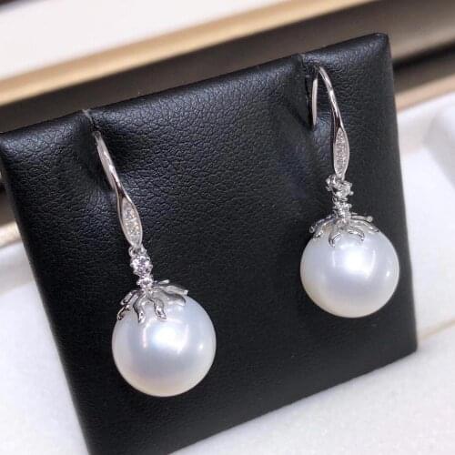 D822 Pearl Earrings Fine Jewelry 925 Sterling Silver Round 9-10mm Nature Fresh Water White Pearls Drop Dangle Earrings Presents