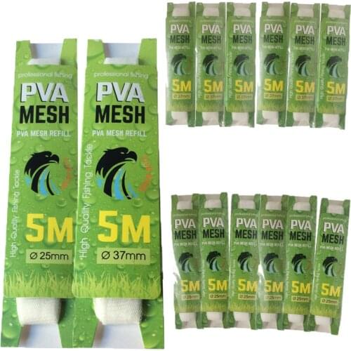 10 Pcs PVA Mesh Soluble 5M 25mm 37mm Carp Fishing PVA Mesh Net Narrow Fishing Network Refill Stocking Bait Bag Protect Fish Net