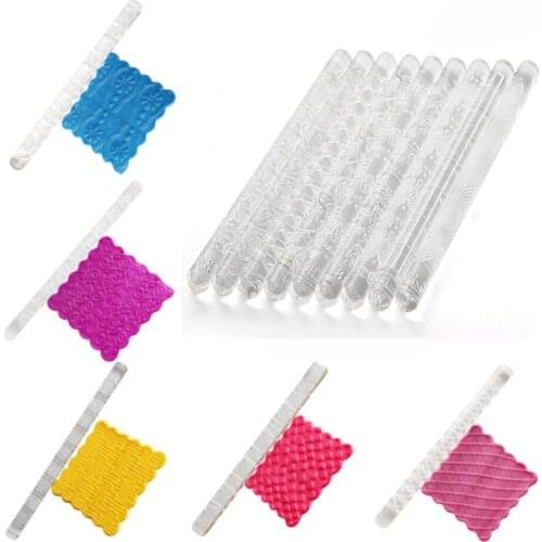 Embossing Rolling Pin Acrylic Fondant Sugar Craft Cake Baking Decorating Mould Tool Home Kitchen Dough Rolling Pin Gadgets 2021
