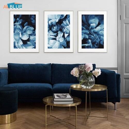 Nordic Poster Canvas Prints Flowers Peony Wall Art Canvas Painting Blue Rose Decoration Pictures For Living Room Home Decor