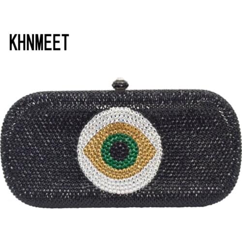 Fashion Crystal Black Eye Pattern Evening Bag Customized Party Wedding Bag DIY Purse Add Letters Women Clutch Bag Handbags SC624