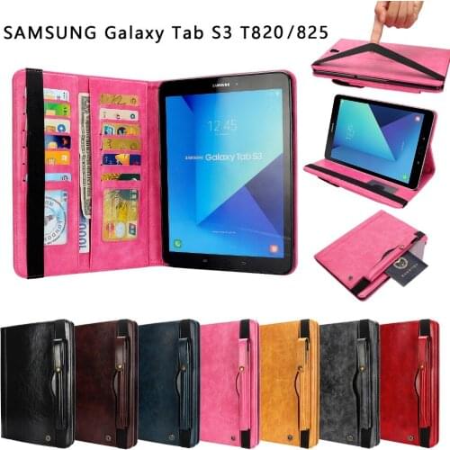 Tab S3 9.7" Stylish Leather Case For Samsung Galaxy Tab S3 T820 Full Protection Stand Card Smart Flip Cover for samsung SM-T825