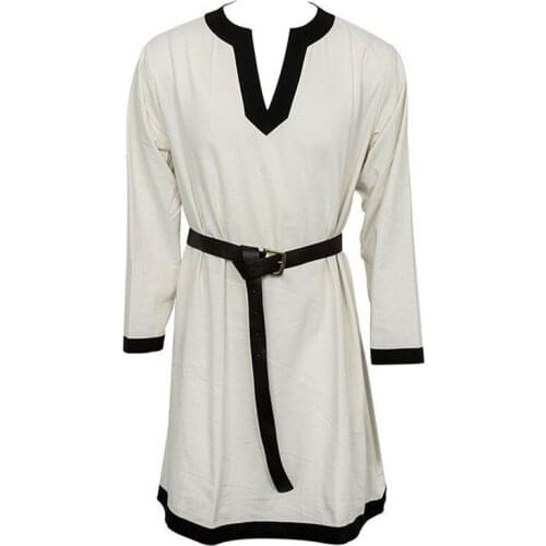 Tops Cosplay Robe Outfit Halloween for Adult Medieval Costume Tunic Long Shirt Mens Trim Warrior Knight