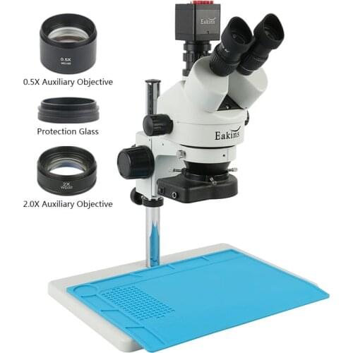 Simul-focal 7-45X Trinocular Stereo Microscope+1080P SONY IMX307 Electronic Digital Camera+144 LED Light+Mat For Soldering