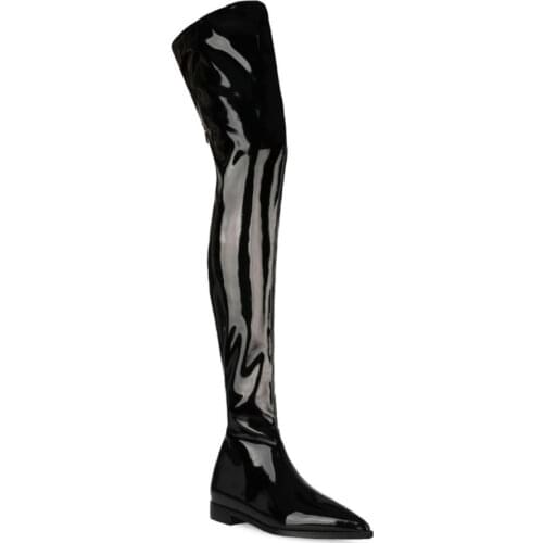 Fashion Womens Over Knee High Boots Back Zip Low Heel Pointed Toe Genuine Leather Shoes New 5Colors Plus Size C916