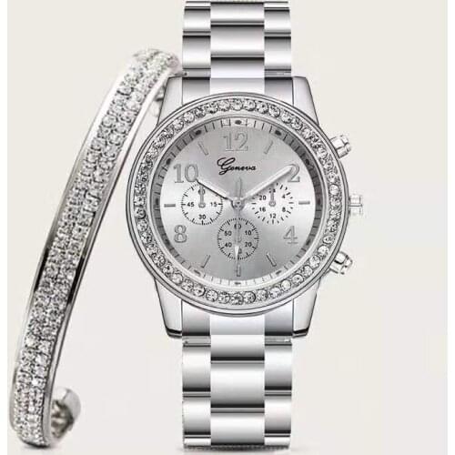 Women Watch + Bangle for Women Bracelet Watch for Women Crystal Luxury Simple Gold Watch Set Jewelry 2pcs/set Relojes Para Mujer