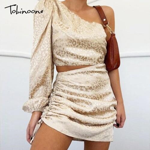 Tobinoone Hollow Out mini sundress Women sexy slim party bodycon dress vestidos Female one shoulder club floral summer dress