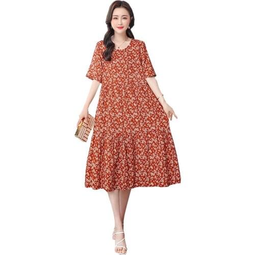 Women Cotton Linen Casual Dress New Arrival 2021 Summer Vintage Style O-Neck Floral Print Loose Ladies A-Line Long DressesFC1194