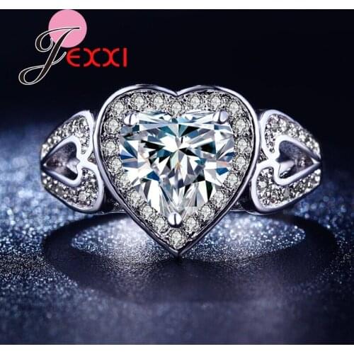 Hot Selling Pretty Love Heart 925 Sterling Silver Finger Rings CZ Cubic Zirconia Women Jewelry Wedding Ring