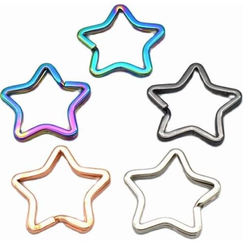 1.3" Star Shape Key Ring Jump Ring Leather Craft for Key Chains Connectors For Jewelry Making Supplies DIY 5pcs