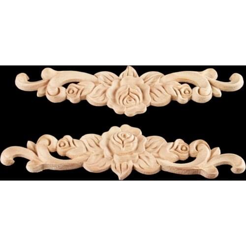 1Pcs 20*5cm Woodcarving Decal Corner Long Onlay Applique Unpainted Door Furniture Woodcarving Decorative Wooden Figurines Craft