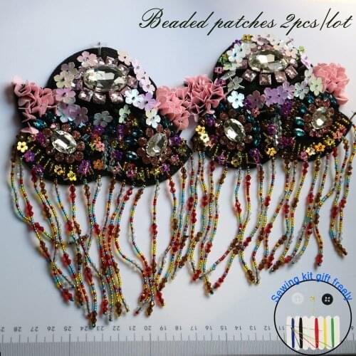 2pcs Rhinestone tassel Beaded epaulette for clothes Punk Coat Suit DIY Fashion Tassel Badge Epaulets Shoulder Patches appliques