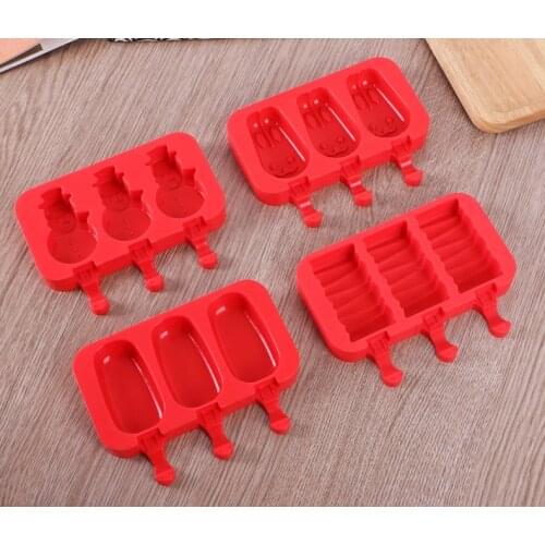 3 holes Oval Ellipse Shape Silicone Ice Cream Mold Rabbit Popsicle Molds Ice Tray Cube Tools Frozen Ice Lolly Maker Holder