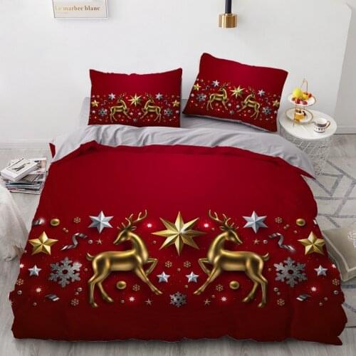 3D Marry Christmas Bedding Set Red Duvet Cover Sets Bed Linen Xmas Comforter Case King Queen Single Twin Size Deer Design